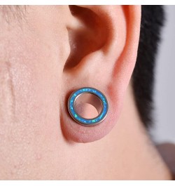 1 Pair Stainless Steel Opal Blue Rimmed Ear Flesh Tunnels Screw Back Fit Ear Gauges Stretcher Expander Piercing Jewelry 1 Blu...