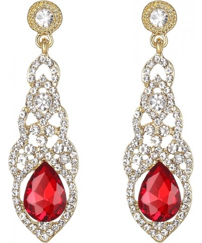 Women's Wedding Bridal Crystal Art Deco Teardrop Hollow Chandelier Dangle Earrings Ruby Color Gold-Tone $10.82 Earrings