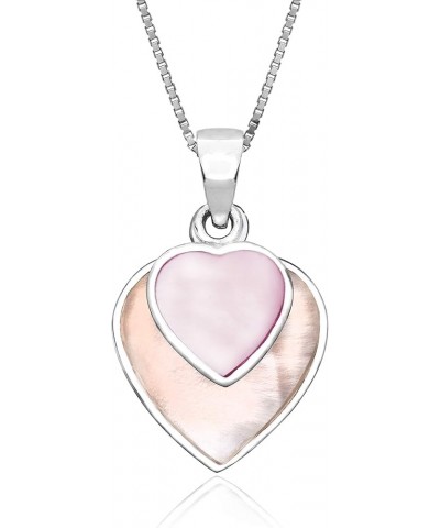 Sterling Silver Mother of Pearl Double Heart Necklace Pendant with 18" Box Chain Small Heart - Pink $10.11 Necklaces