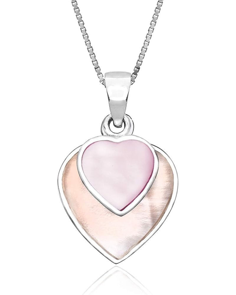 Sterling Silver Mother of Pearl Double Heart Necklace Pendant with 18" Box Chain Small Heart - Pink $10.11 Necklaces