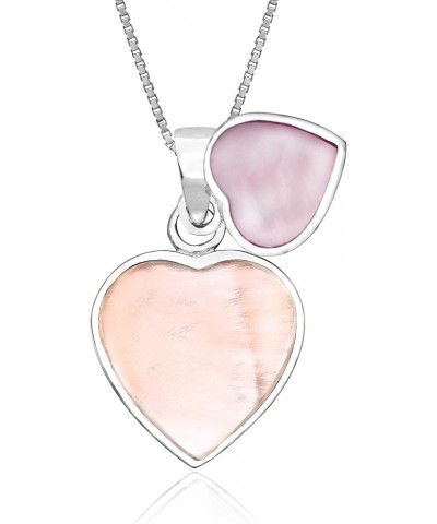 Sterling Silver Mother of Pearl Double Heart Necklace Pendant with 18" Box Chain Small Heart - Pink $10.11 Necklaces