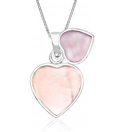 Sterling Silver Mother of Pearl Double Heart Necklace Pendant with 18" Box Chain Small Heart - Pink $10.11 Necklaces