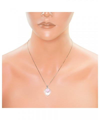 Sterling Silver Mother of Pearl Double Heart Necklace Pendant with 18" Box Chain Small Heart - Pink $10.11 Necklaces