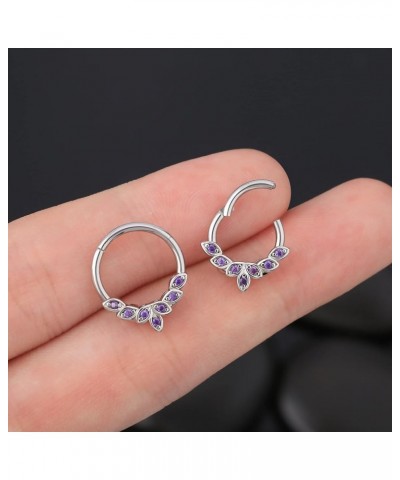 Septum Rings 16G, 316L Stainless Steel Septum Rings Hoops, Cluster CZ Hinged Segment Daith Helix Piercing Jewelry For Women A...