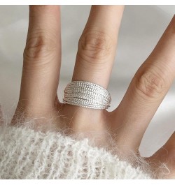 925 Sterling Silver Wide Band Ring Simple Handmade Hammered Chunky Statement Rings Adjustable Boho Thumb Ring for Women Men O...