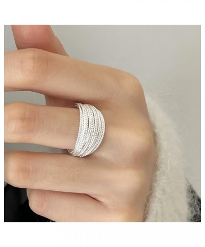 925 Sterling Silver Wide Band Ring Simple Handmade Hammered Chunky Statement Rings Adjustable Boho Thumb Ring for Women Men O...