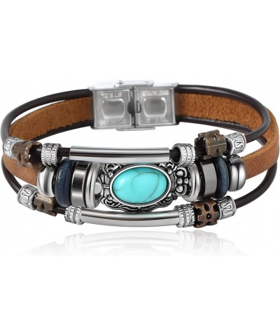 Bohemian Ethnic Turquoise Stackable Leather Bracelet for Men Women $7.01 Bracelets