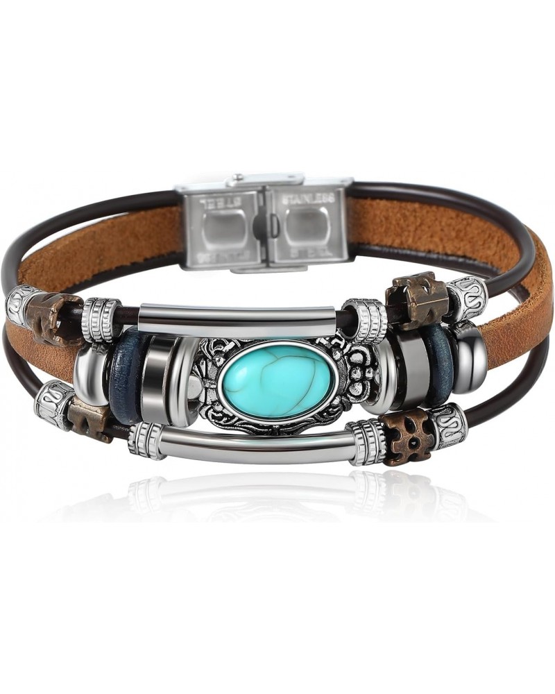 Bohemian Ethnic Turquoise Stackable Leather Bracelet for Men Women $7.01 Bracelets