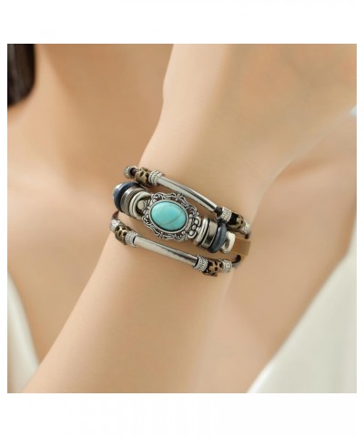 Bohemian Ethnic Turquoise Stackable Leather Bracelet for Men Women $7.01 Bracelets