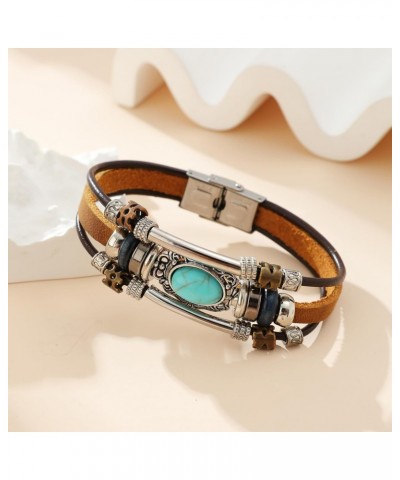 Bohemian Ethnic Turquoise Stackable Leather Bracelet for Men Women $7.01 Bracelets