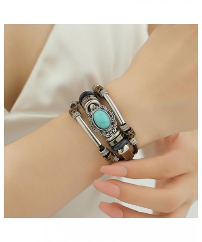 Bohemian Ethnic Turquoise Stackable Leather Bracelet for Men Women $7.01 Bracelets