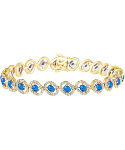 Simulated Birthstone & Sparkling White Cubic Zirconia Fashion Bracelet in 14k Yellow Gold Over Sterling Silver 7.5 Inches Top...