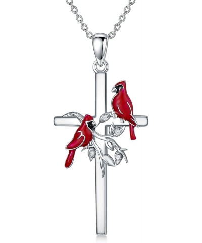 Diamond Cross Necklace for Women Red Cardinal Necklace 925 Sterling Silver Cross Pendant Necklace Jewelry Gifts for Women Gir...