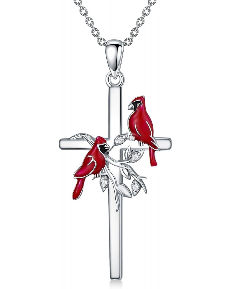 Diamond Cross Necklace for Women Red Cardinal Necklace 925 Sterling Silver Cross Pendant Necklace Jewelry Gifts for Women Gir...