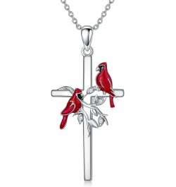 Diamond Cross Necklace for Women Red Cardinal Necklace 925 Sterling Silver Cross Pendant Necklace Jewelry Gifts for Women Gir...