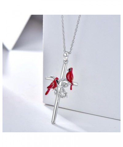 Diamond Cross Necklace for Women Red Cardinal Necklace 925 Sterling Silver Cross Pendant Necklace Jewelry Gifts for Women Gir...