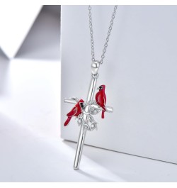 Diamond Cross Necklace for Women Red Cardinal Necklace 925 Sterling Silver Cross Pendant Necklace Jewelry Gifts for Women Gir...