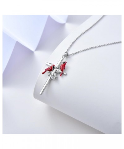 Diamond Cross Necklace for Women Red Cardinal Necklace 925 Sterling Silver Cross Pendant Necklace Jewelry Gifts for Women Gir...