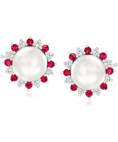 7-7.5mm Cultured Pearl and .40 ct. t.w. Ruby Earrings With .40 ct. t.w. White Sapphire in Sterling Silver $91.80 Earrings