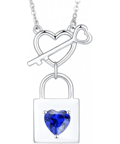 Lock Necklace 925 Sterling Silver Daily Birthstones Lock Statement Jewelry for Women 9-sapphire-Sept $29.06 Necklaces