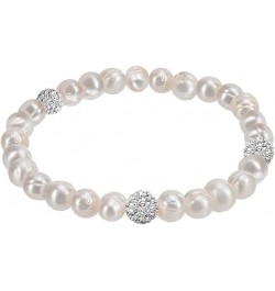 8-9MM Cultured Freshwater Natural White Pearl Crystal Bead Stretch Bracelet 7 inches for Women & Girls Comes with Gift Box $1...