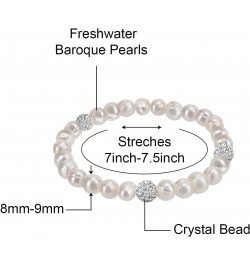 8-9MM Cultured Freshwater Natural White Pearl Crystal Bead Stretch Bracelet 7 inches for Women & Girls Comes with Gift Box $1...