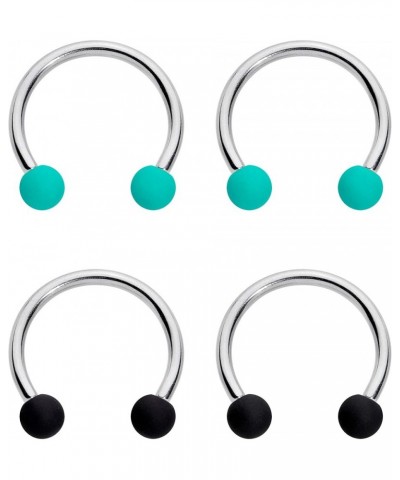 4Pc 16G Stainless Steel Matte Ball Horseshoe Circular Barbell Cartilage Septum Ring Set 3/8 Black-Teal $10.99 Body Jewelry