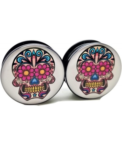 Sugar Skull Ear Plugs - Acrylic Screw-On - 10 Sizes - Pair 11/16" (18mm) $10.17 Body Jewelry