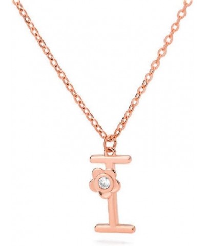 Stainless Steel Flower Initial Pendant, A-Z, 26 Letter Alphabet CZ Cubic Zirconia Necklace I (Rose) $12.53 Necklaces