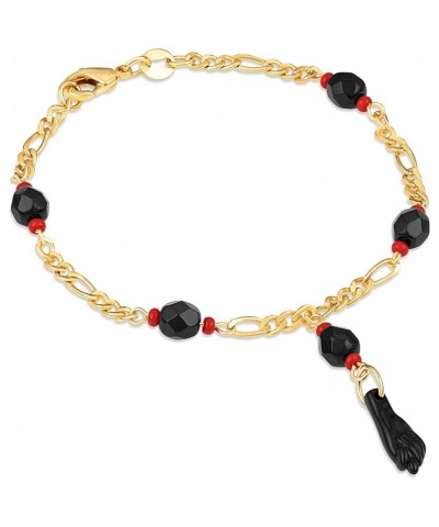 18K Gold Plated Azabache Bracelet - Made In Brazil Figaro 6 Inches $10.25 Bracelets