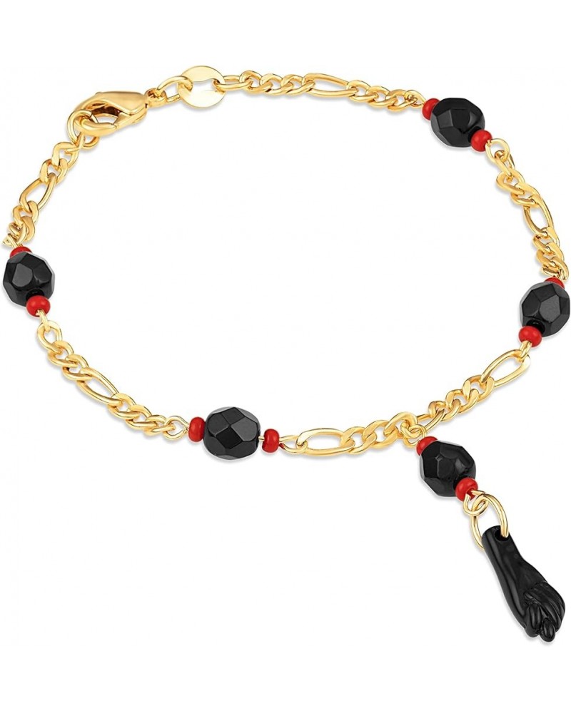 18K Gold Plated Azabache Bracelet - Made In Brazil Figaro 6 Inches $10.25 Bracelets