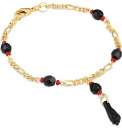 18K Gold Plated Azabache Bracelet - Made In Brazil Figaro 6 Inches $10.25 Bracelets