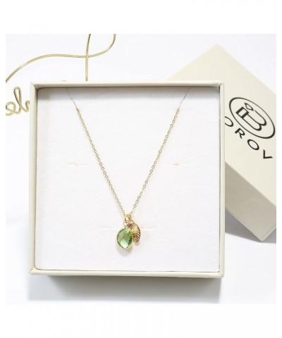 Teardrop Golden Leaf Iced Out Crystal Pendant Necklace 14k Gold Plated Spiritual Amulet Womens Birthstone Jewelry Gift 18 Gre...