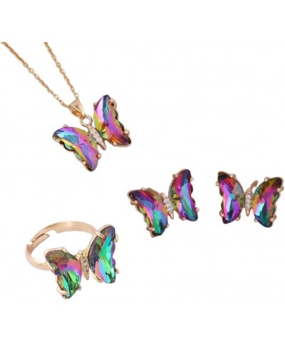 Butterfly Necklace Earrings Ring Set Cubic Zircons Butterfly Pendant Necklace Minimalist Cute Butterfly Jewelry Colorful $5.9...