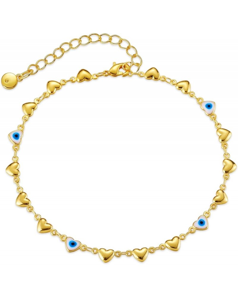 Anklet for Women Gold Foot Handmade Chain 18K Gold Filled Dainty Simple Summer Beach Jewelry Evil Eye Heart $8.66 Anklets