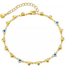 Anklet for Women Gold Foot Handmade Chain 18K Gold Filled Dainty Simple Summer Beach Jewelry Evil Eye Heart $8.66 Anklets