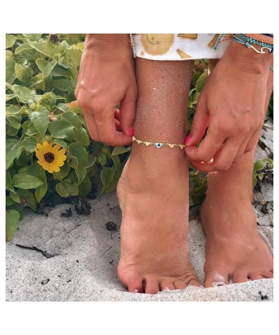 Anklet for Women Gold Foot Handmade Chain 18K Gold Filled Dainty Simple Summer Beach Jewelry Evil Eye Heart $8.66 Anklets