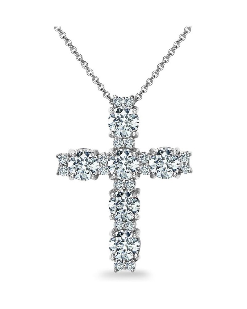 Sterling Silver Round AAA Cubic Zirconia Big Large CZ Cross Necklace for Women with Gift Box Sterling Silver $27.30 Necklaces