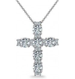 Sterling Silver Round AAA Cubic Zirconia Big Large CZ Cross Necklace for Women with Gift Box Sterling Silver $27.30 Necklaces