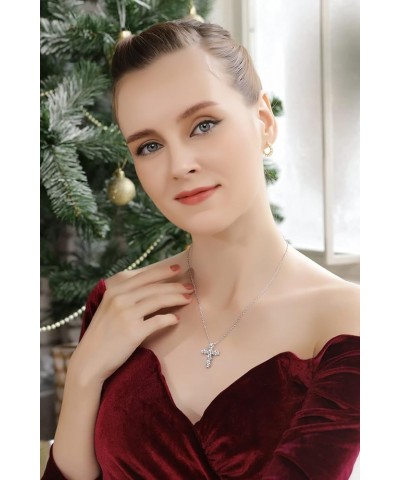 Sterling Silver Round AAA Cubic Zirconia Big Large CZ Cross Necklace for Women with Gift Box Sterling Silver $27.30 Necklaces