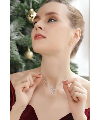 Sterling Silver Round AAA Cubic Zirconia Big Large CZ Cross Necklace for Women with Gift Box Sterling Silver $27.30 Necklaces