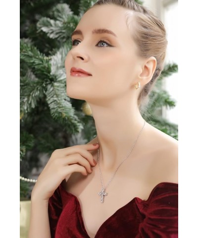 Sterling Silver Round AAA Cubic Zirconia Big Large CZ Cross Necklace for Women with Gift Box Sterling Silver $27.30 Necklaces