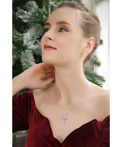 Sterling Silver Round AAA Cubic Zirconia Big Large CZ Cross Necklace for Women with Gift Box Sterling Silver $27.30 Necklaces