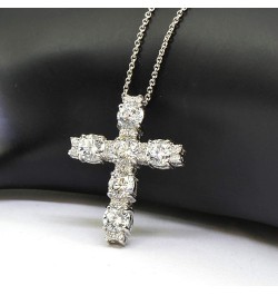 Sterling Silver Round AAA Cubic Zirconia Big Large CZ Cross Necklace for Women with Gift Box Sterling Silver $27.30 Necklaces