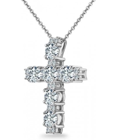 Sterling Silver Round AAA Cubic Zirconia Big Large CZ Cross Necklace for Women with Gift Box Sterling Silver $27.30 Necklaces