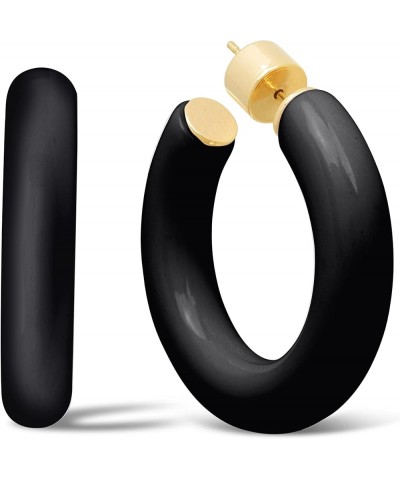 Yellow Gold Plated Sterling Silver Color Resin Chunky Open Hoop Earrings for Women 37.5MM (1.48") Diameter Black ( Glossy ) -...