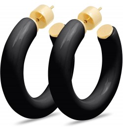 Yellow Gold Plated Sterling Silver Color Resin Chunky Open Hoop Earrings for Women 37.5MM (1.48") Diameter Black ( Glossy ) -...