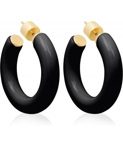 Yellow Gold Plated Sterling Silver Color Resin Chunky Open Hoop Earrings for Women 37.5MM (1.48") Diameter Black ( Glossy ) -...