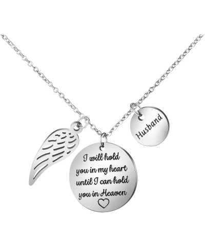 Memorial Gifts Sympathy Necklace for Loss of Dad Mom Husband Remembrance Jewelry Angel Wings Silver Stainless Steel Pendant H...