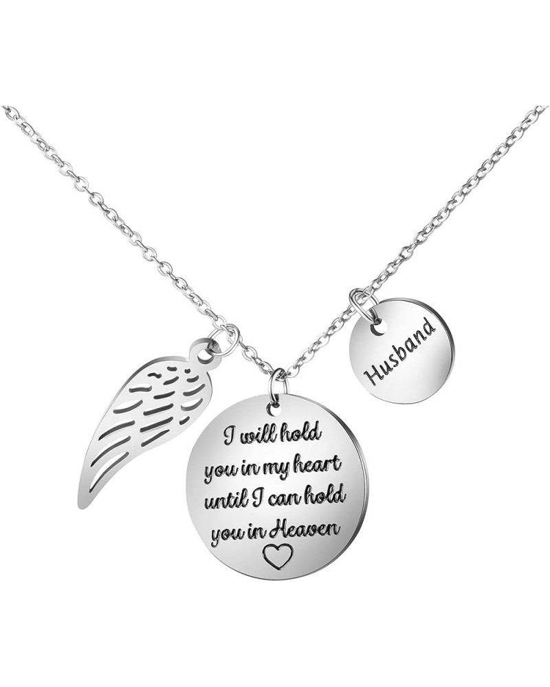 Memorial Gifts Sympathy Necklace for Loss of Dad Mom Husband Remembrance Jewelry Angel Wings Silver Stainless Steel Pendant H...